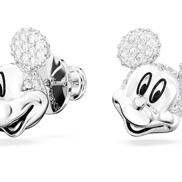 NIB Swarovski Silver Mickey Mouse Crystal Studs in White Rhodium - Picture 2 of 6